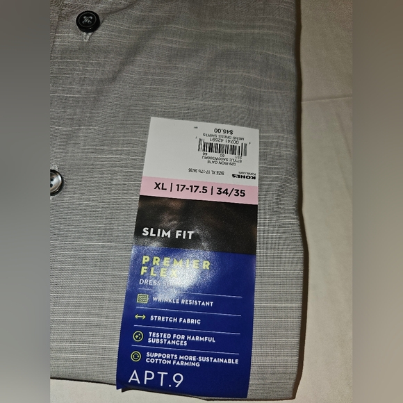 Men's Dress Shirt Apt 9 Slim Premier Flex Stretch size-17-17.5 sleeves 34/35 NEW - Picture 2 of 4